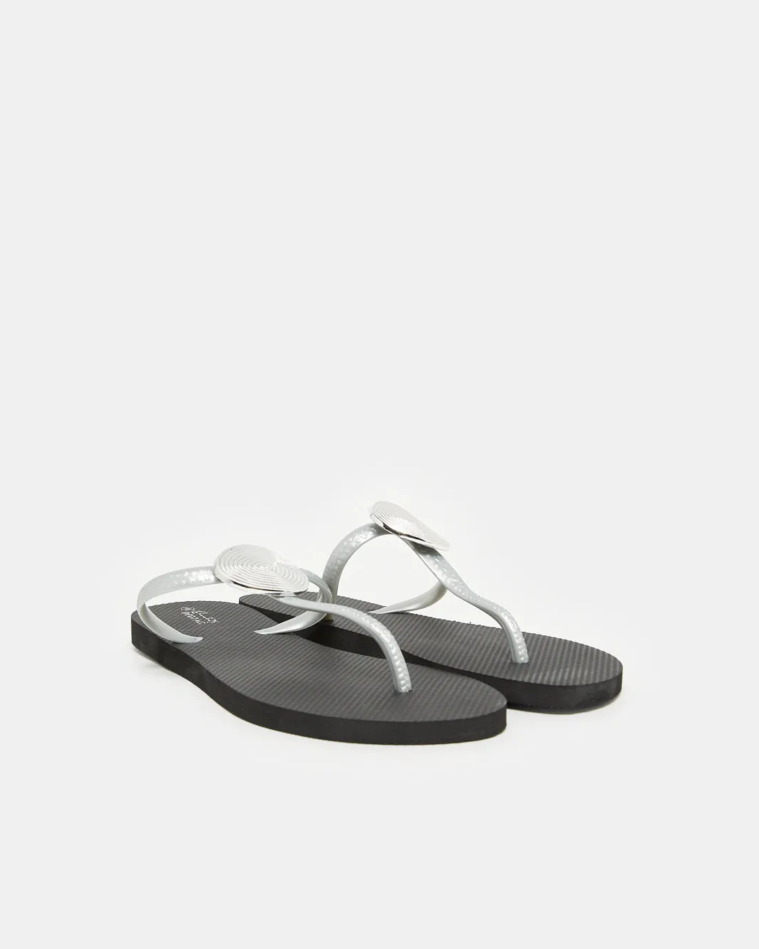 Women Black With Silver Buckle Trim Flip Flop