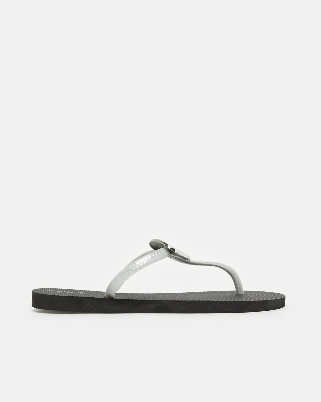 Women Black With Silver Buckle Trim Flip Flop