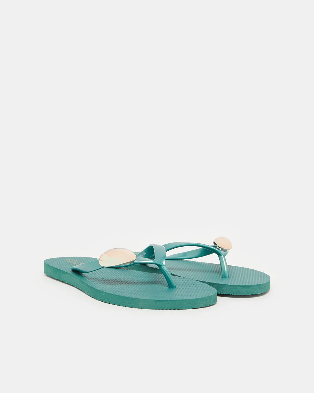 Women Green Embellished With Gold Trim Flip Flop