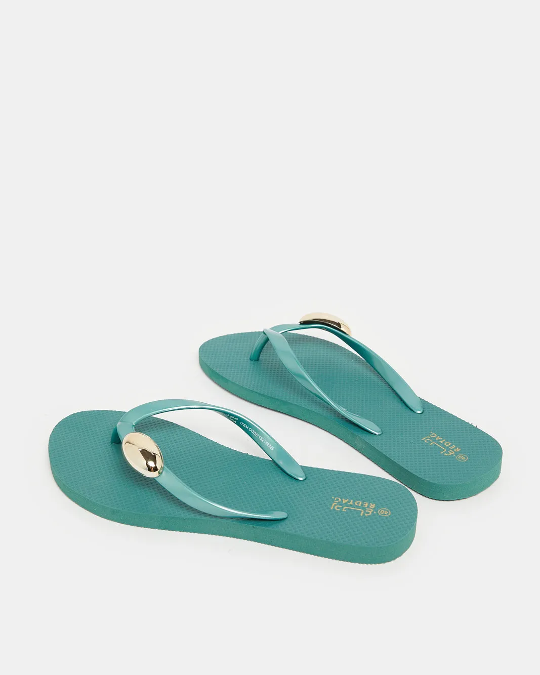 Women Green Embellished With Gold Trim Flip Flop