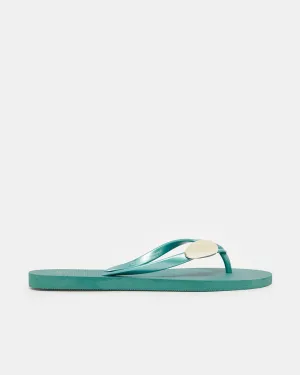 Women Green Embellished With Gold Trim Flip Flop