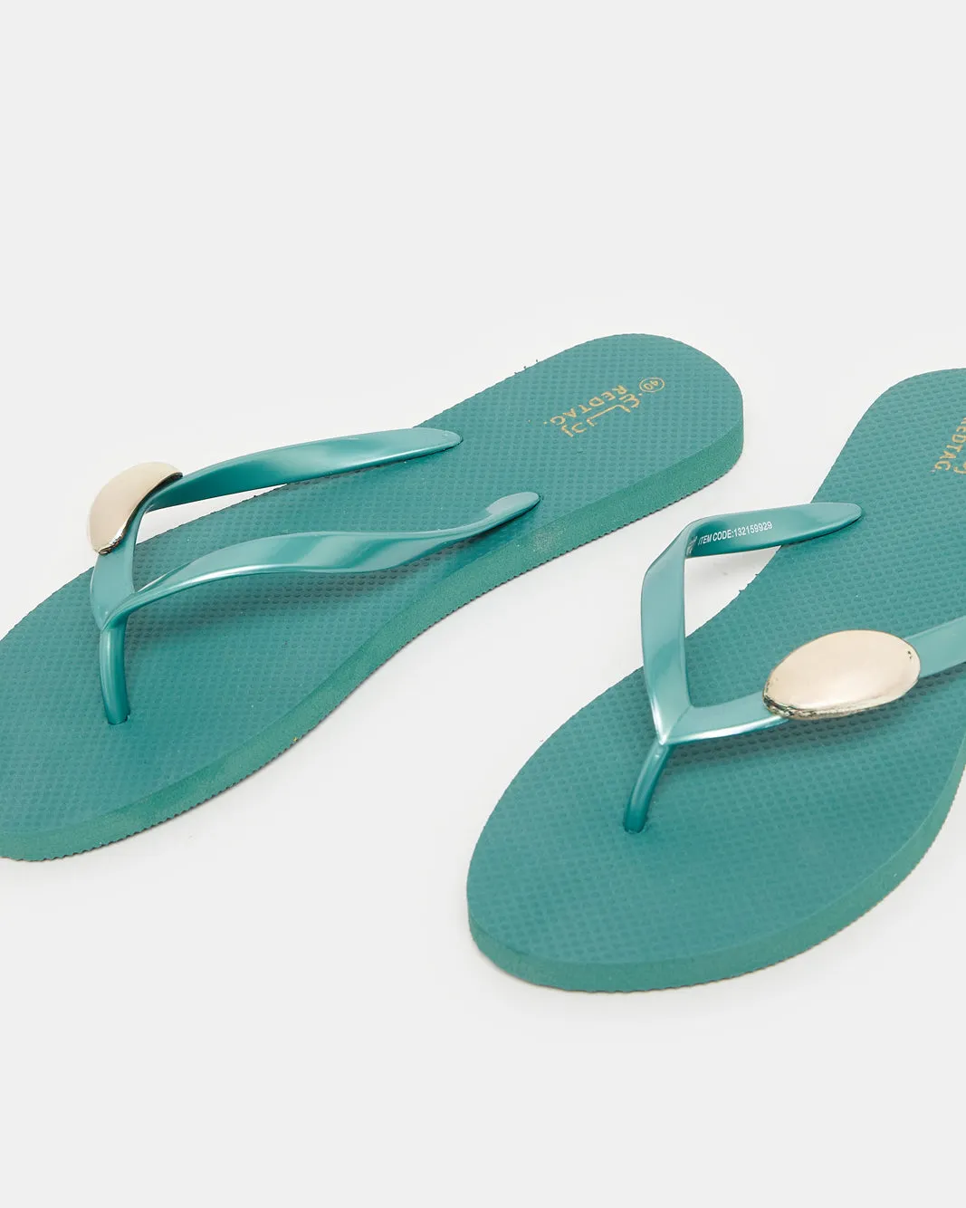 Women Green Embellished With Gold Trim Flip Flop