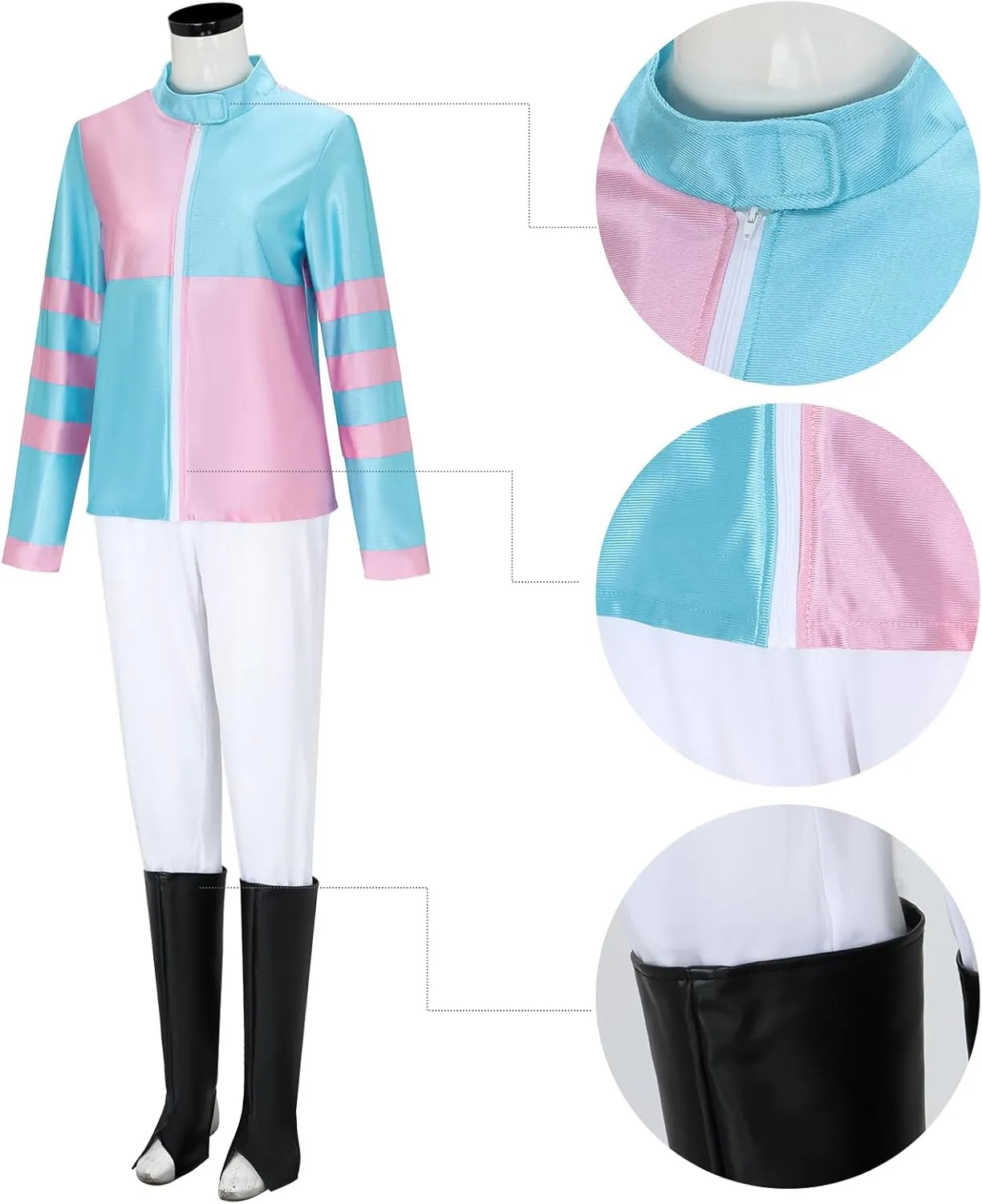 Women Horse Rider Halloween Costume Outfit Equestrian Suits Sports Cycling Top Pants Hat Goggles Boot Covers Full Set