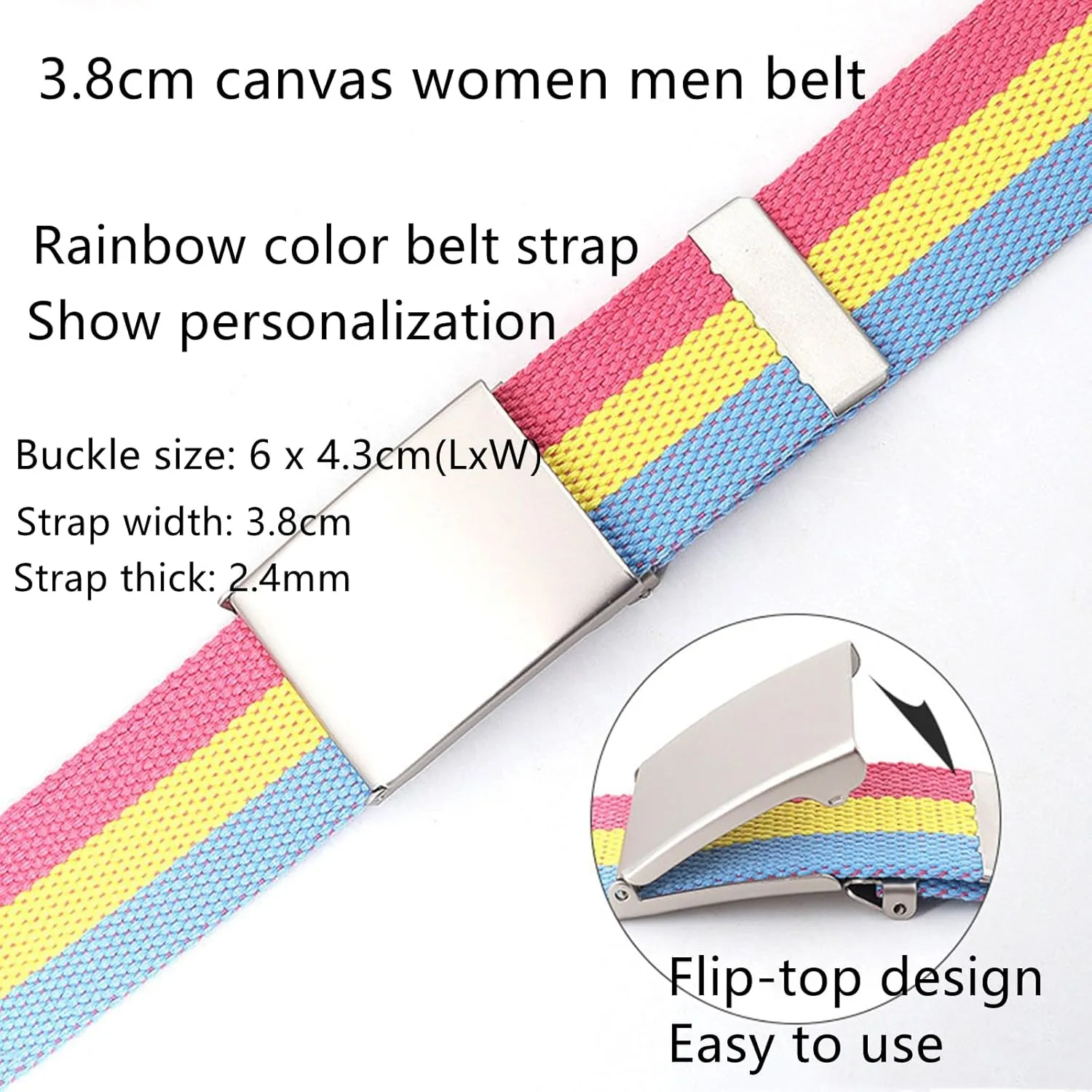 Women Men Canvas Web Belt Size Up to 71" with Flip Top Solid Matte Silver Military Buckle, 2 Pack