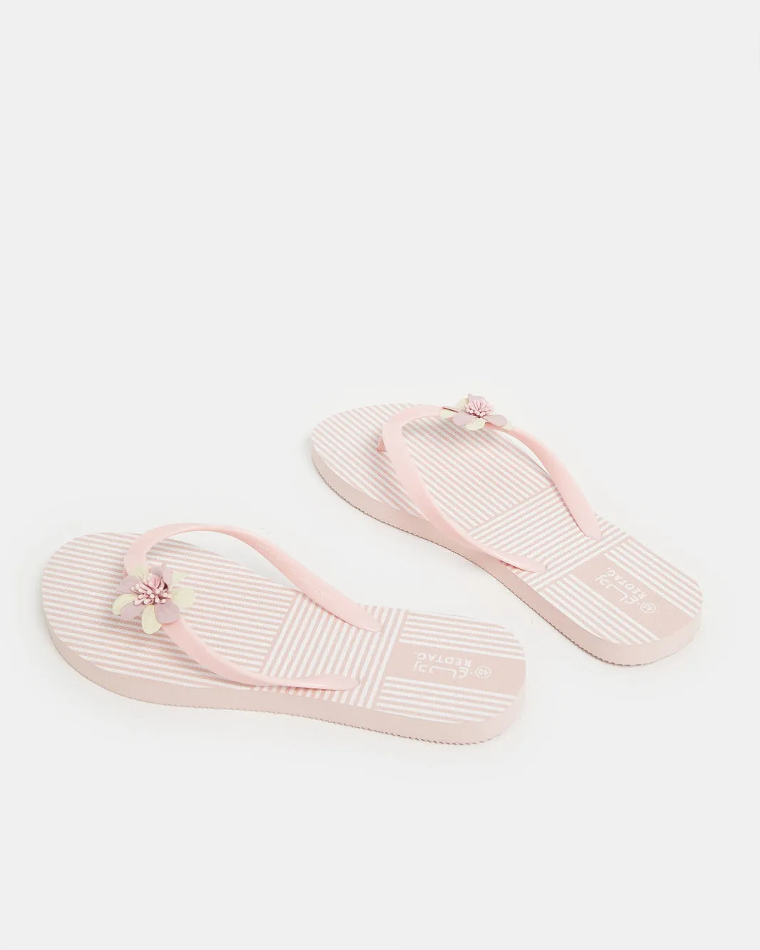 Women Pink Flower Trim Flip Flop