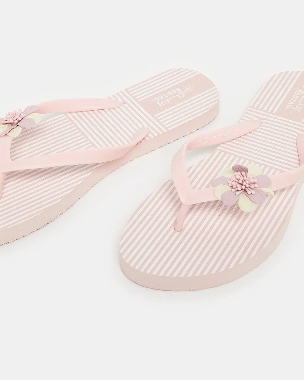 Women Pink Flower Trim Flip Flop