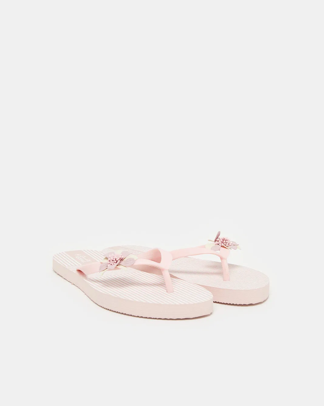 Women Pink Flower Trim Flip Flop
