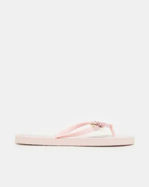 Women Pink Flower Trim Flip Flop