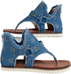 Women's Clip-Toe Flip Flops Studded Canvas Flat Sandals,Summer Fashion Buckle-Strap Back Zipper Orthopedic Open Toe Flops,Casual Fringe Boho Comfy Slip on Beach Slippers