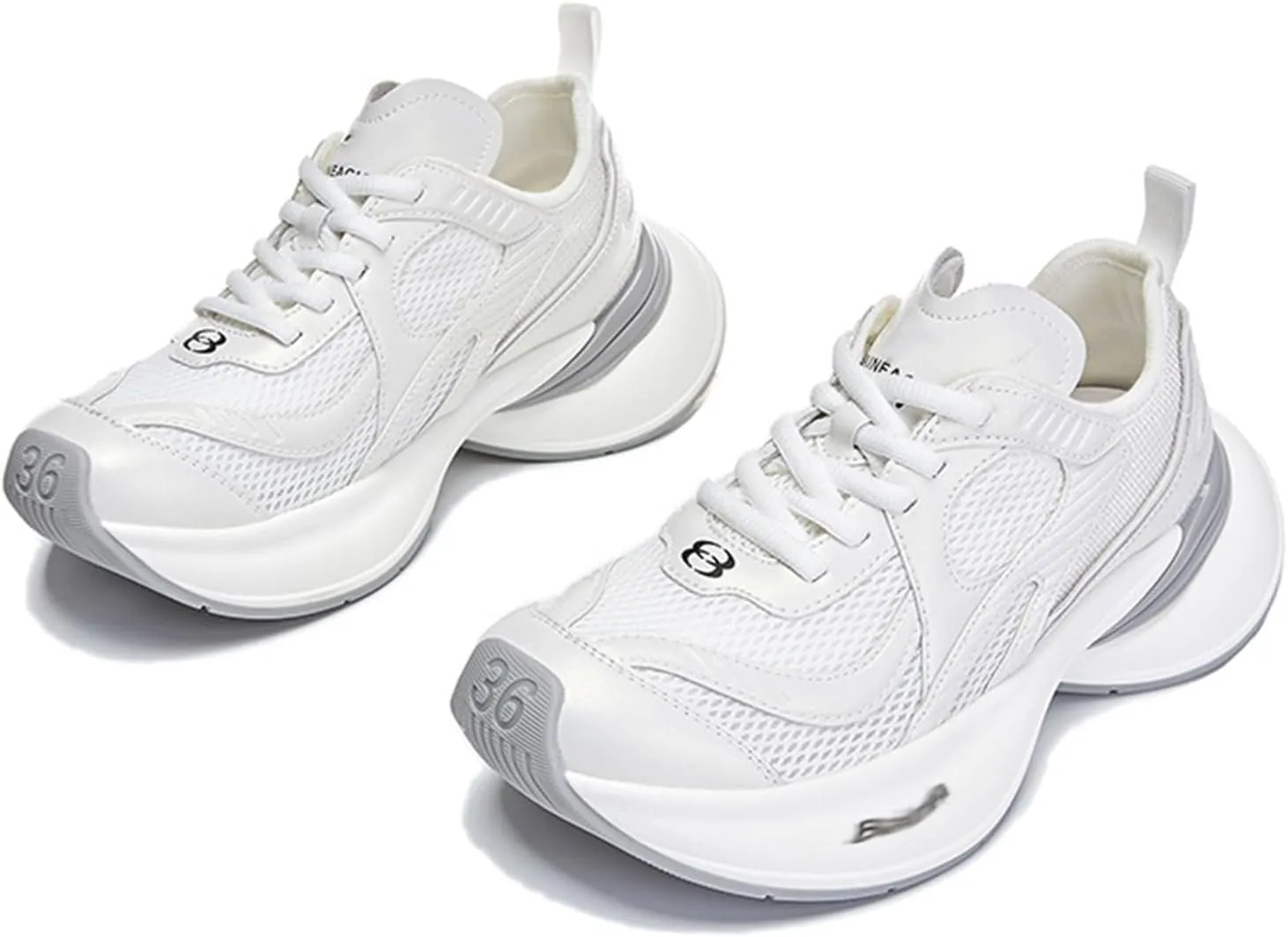 Women's Fashion Sneakers White Thick Bottom Trainers Casual Breathable Comfortable Lace Up Platform Cool Shoes Women's Chunky Heel Oxford Shoes