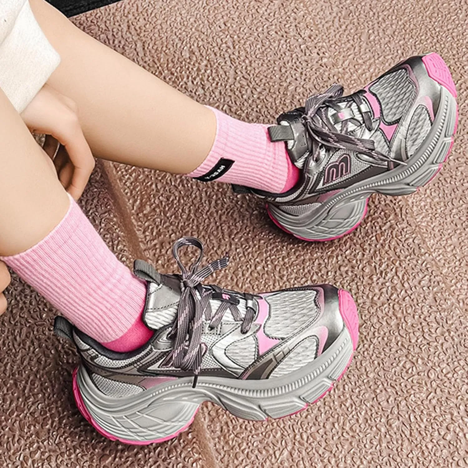 Women's Fashion Sneakers White Thick Bottom Trainers Casual Breathable Comfortable Lace Up Platform Shoes Women's Chunky Heel Oxford Shoes