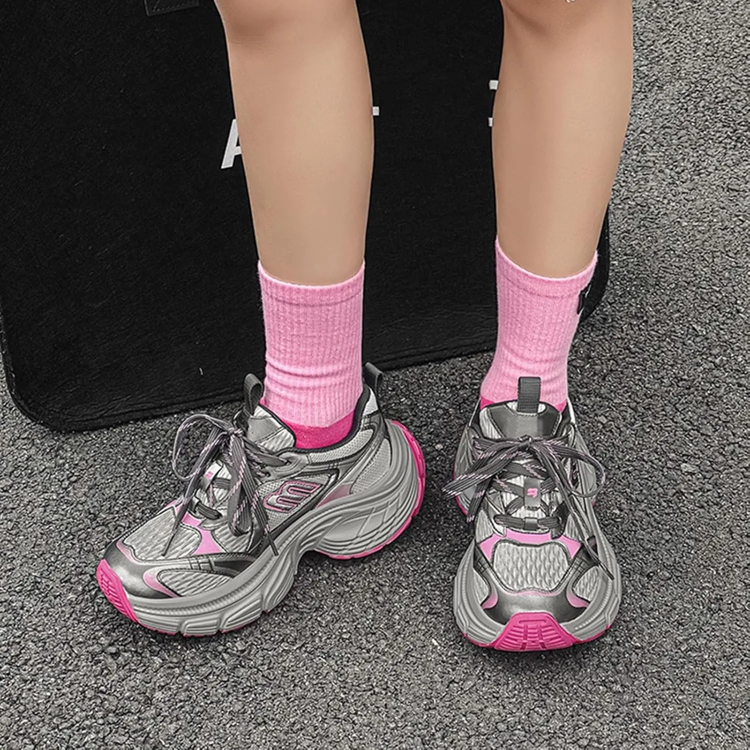 Women's Fashion Sneakers White Thick Bottom Trainers Casual Breathable Comfortable Lace Up Platform Shoes Women's Chunky Heel Oxford Shoes