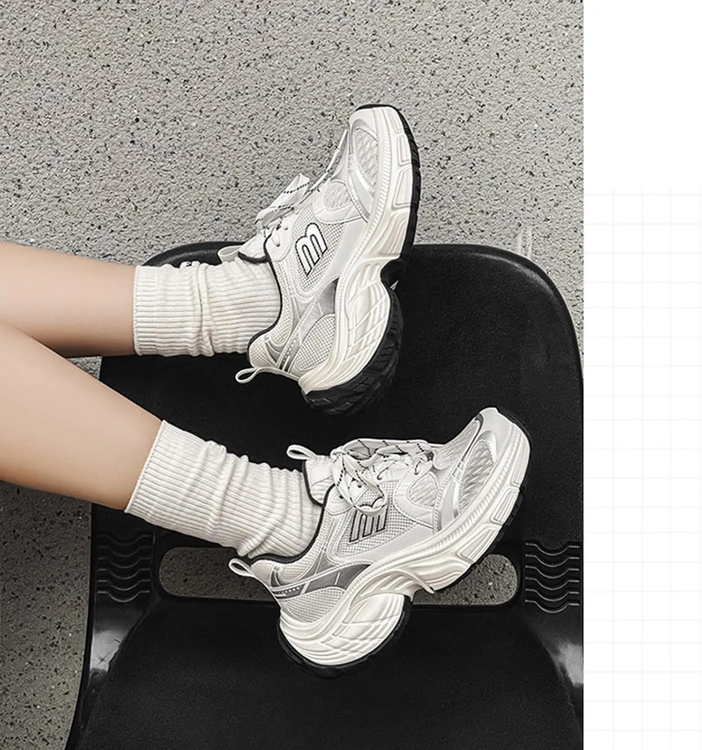 Women's Fashion Sneakers White Thick Bottom Trainers Casual Breathable Comfortable Lace Up Platform Shoes Women's Chunky Heel Oxford Shoes
