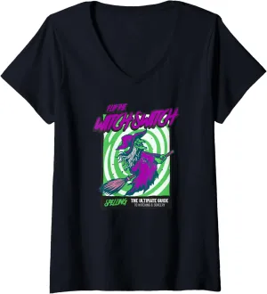 Womens Flip The Witch Switch Halloween Horror Magic Witchcraft V-Neck T-Shirt
