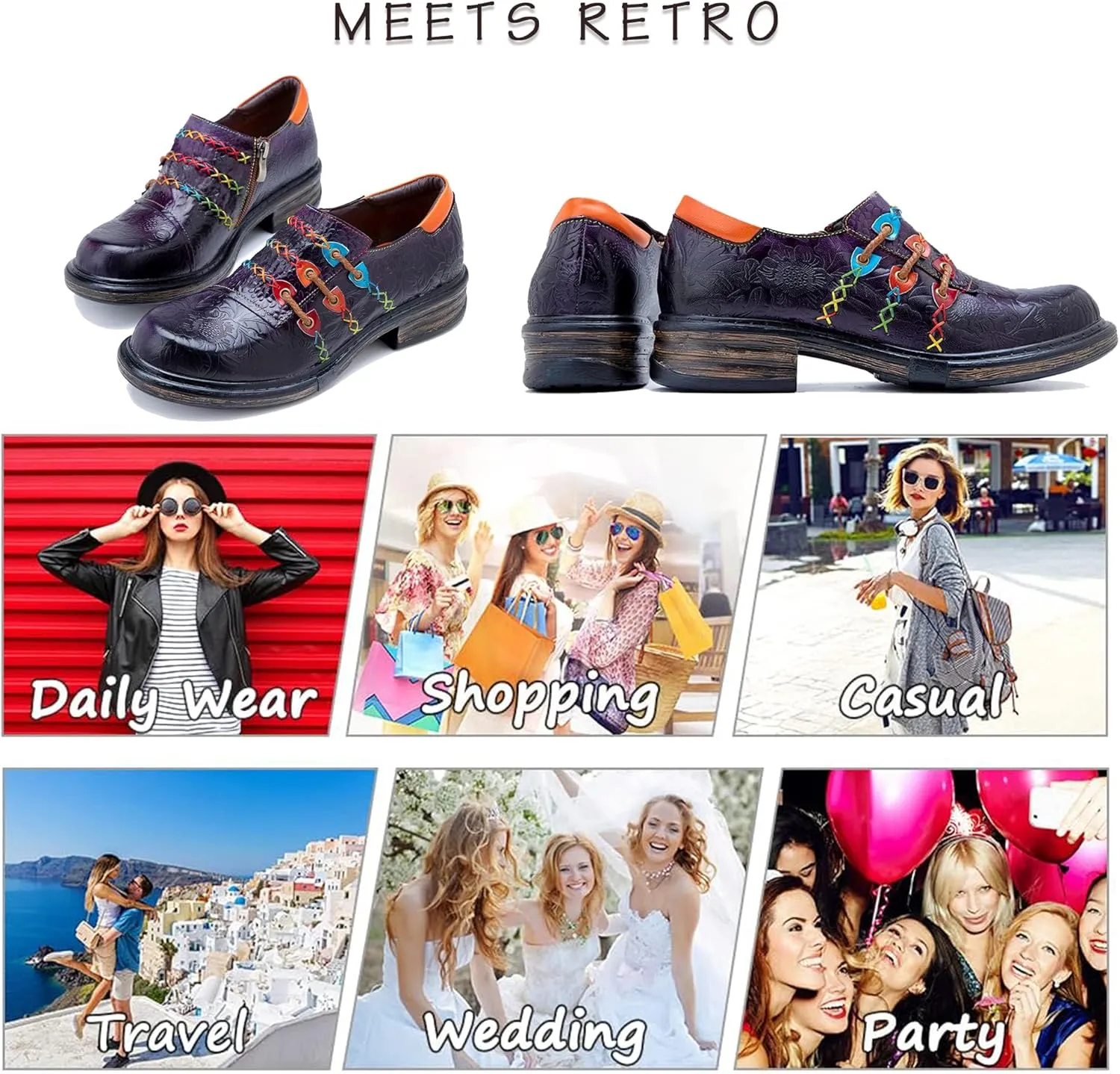 Women's Handmade Lambskin Oxford Loafers Shoes with Retro Ethnic Printed Style, Brock Design for Casual and Fashion Collegiate Style