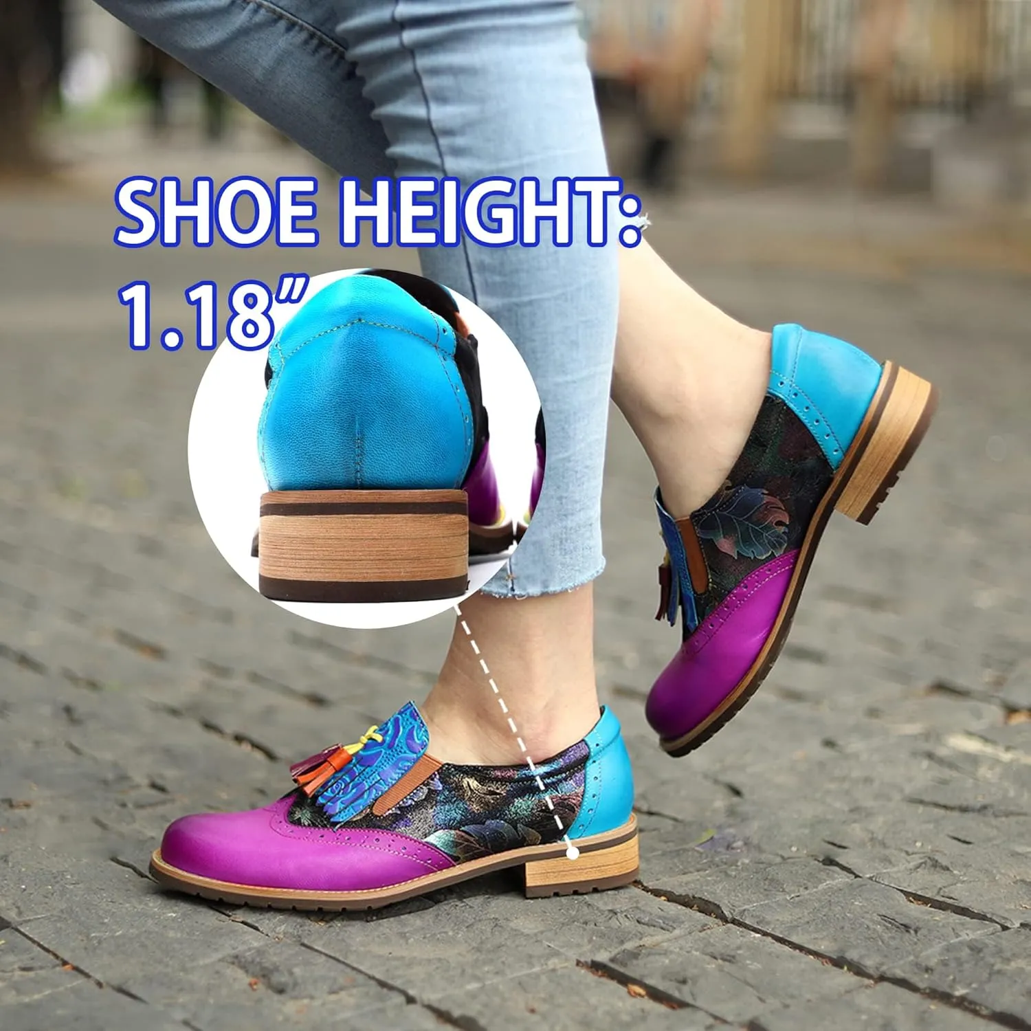 Women's Handmade Lambskin Oxford Loafers Shoes with Retro Ethnic Printed Style, Brock Design for Casual and Fashion Collegiate Style