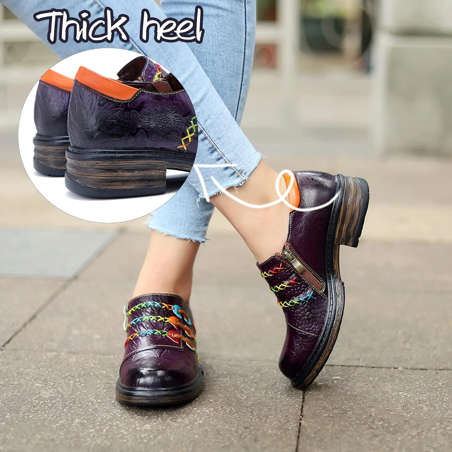 Women's Handmade Lambskin Oxford Loafers Shoes with Retro Ethnic Printed Style, Brock Design for Casual and Fashion Collegiate Style