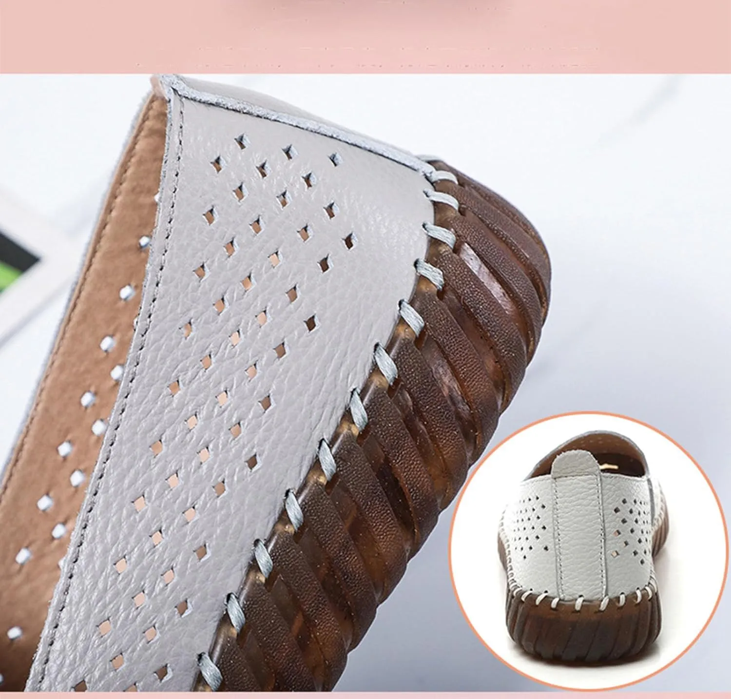 Women's Handmade Leather Casual Beef Tendon Soft Sole Loafers Comfortable Round Toe Breathable Oxford Arch Support Walking Shoes