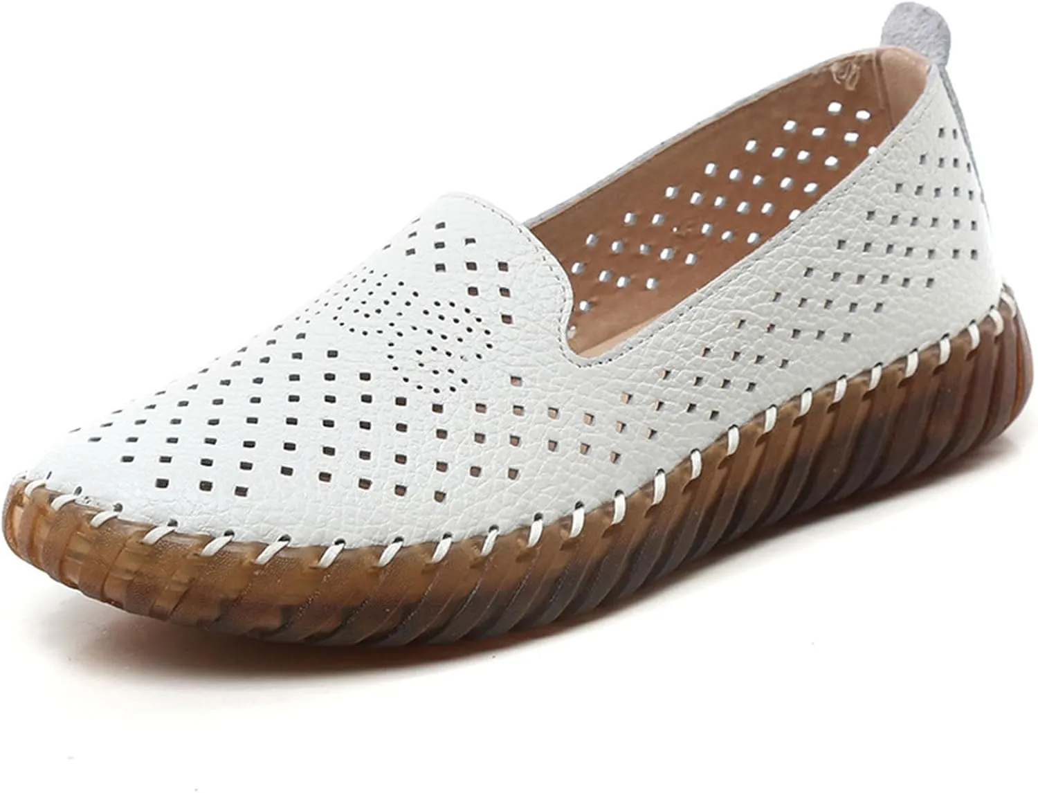 Women's Handmade Leather Casual Beef Tendon Soft Sole Loafers Comfortable Round Toe Breathable Oxford Arch Support Walking Shoes