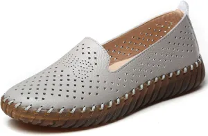 Women's Handmade Leather Casual Beef Tendon Soft Sole Loafers Comfortable Round Toe Breathable Oxford Arch Support Walking Shoes