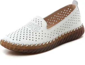 Women's Handmade Leather Casual Beef Tendon Soft Sole Loafers Comfortable Round Toe Breathable Oxford Arch Support Walking Shoes