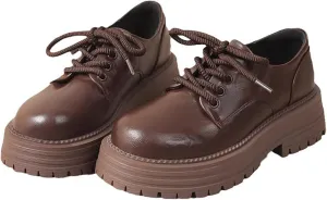 Women's Leather Lace-Up Lug Sole Platform Oxford Shoes Classic Round Toe Non-Slip Thick Platform Dress Shoes Casual Vintage Chunky Heel Office Business Shoes