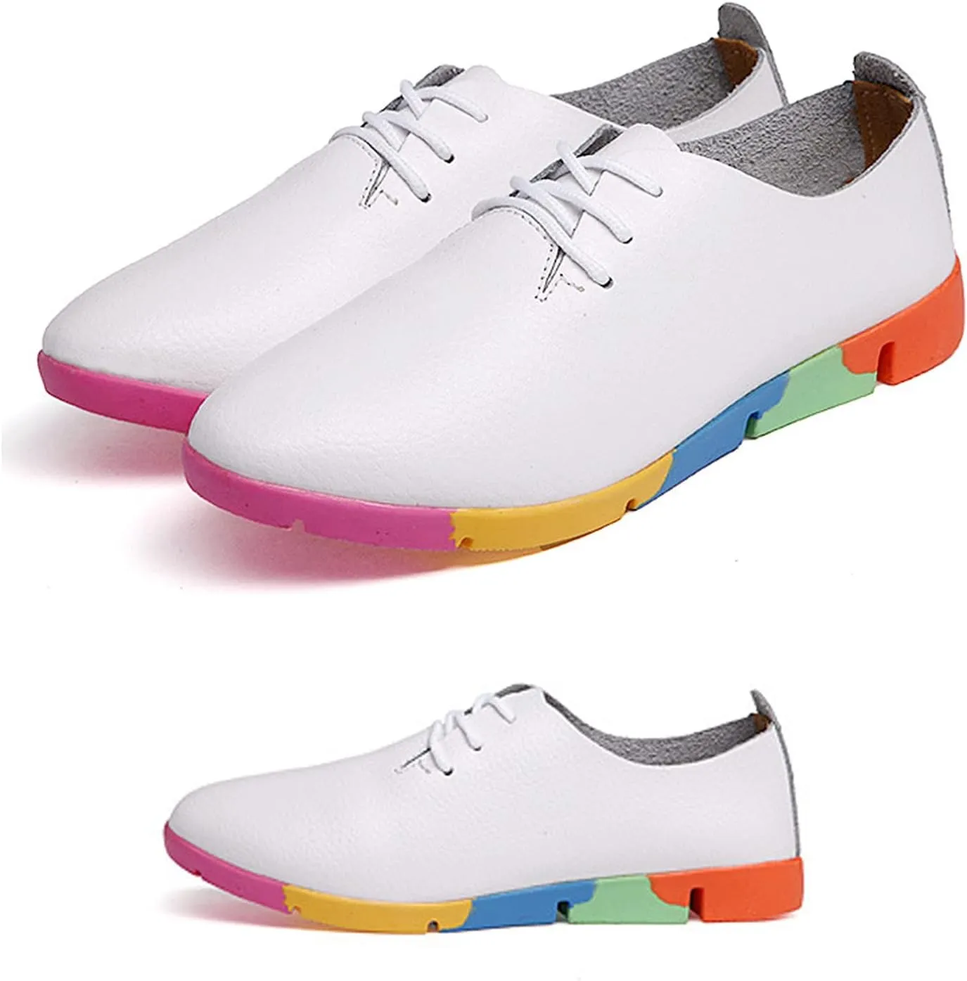 Women's Leather Lace Up Oxford Shoes,Comfortable Flat Heel Soft Sole Walking Shoes Casual Breathable Loafers Sneakers