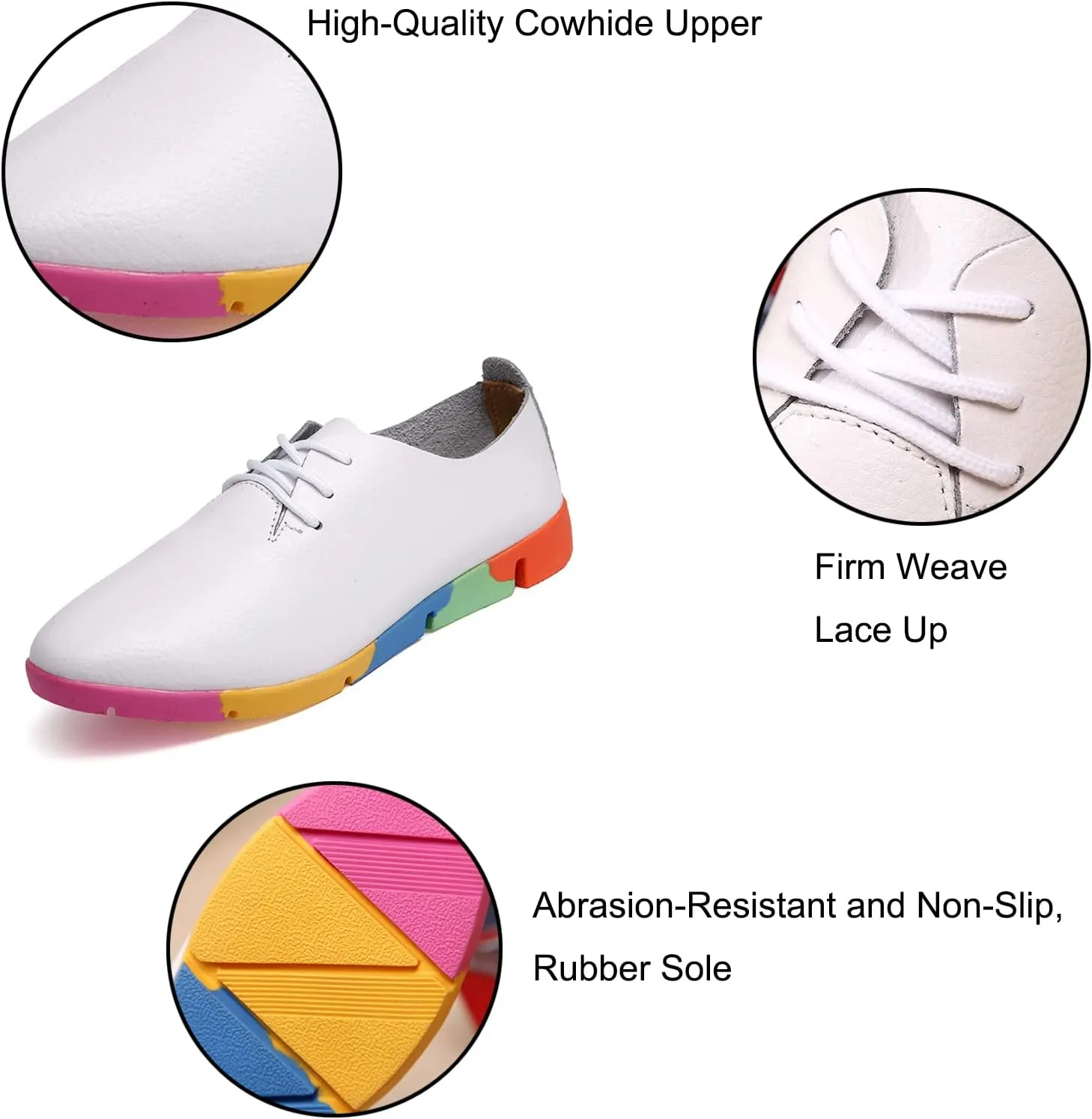 Women's Leather Lace Up Oxford Shoes,Comfortable Flat Heel Soft Sole Walking Shoes Casual Breathable Loafers Sneakers