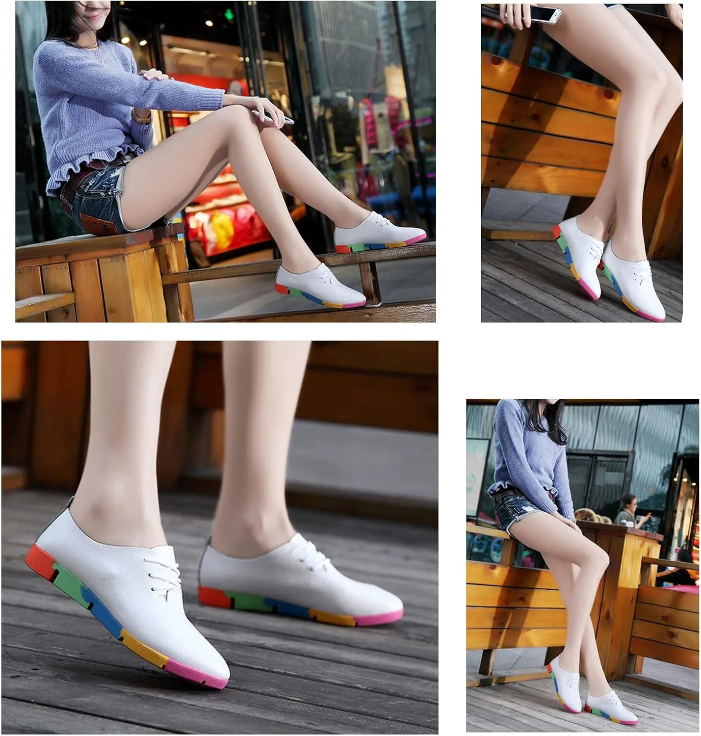 Women's Leather Lace Up Oxford Shoes,Comfortable Flat Heel Soft Sole Walking Shoes Casual Breathable Loafers Sneakers