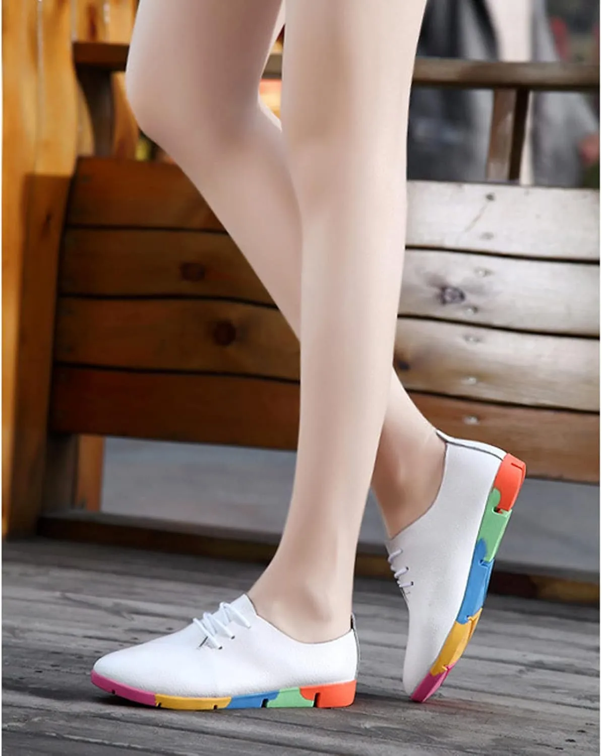 Women's Leather Lace Up Oxford Shoes,Comfortable Flat Heel Soft Sole Walking Shoes Casual Breathable Loafers Sneakers
