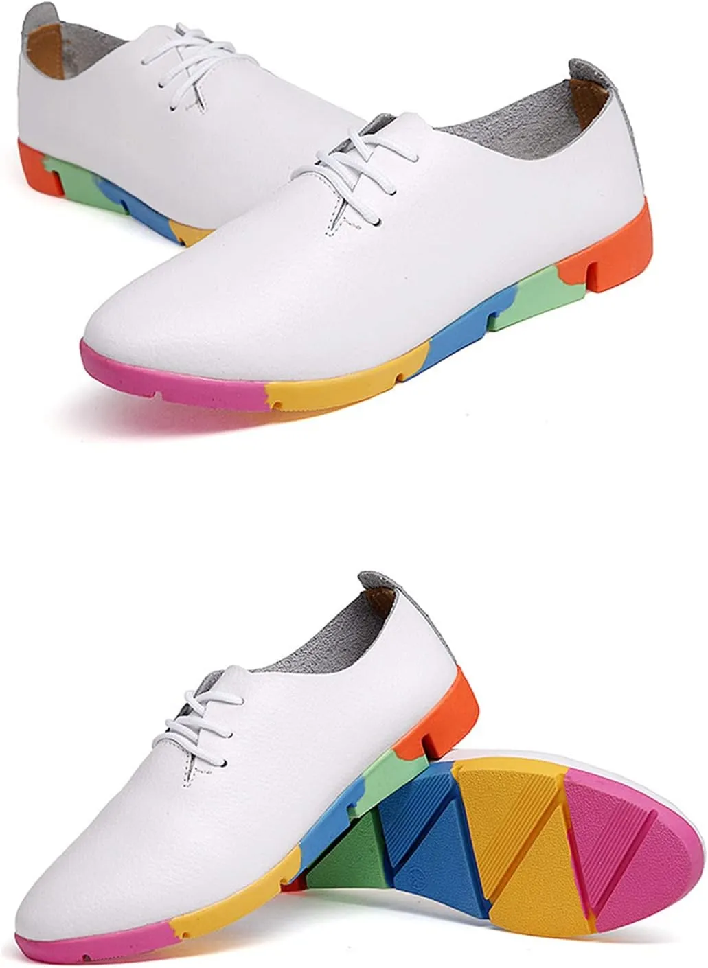 Women's Leather Lace Up Oxford Shoes,Comfortable Flat Heel Soft Sole Walking Shoes Casual Breathable Loafers Sneakers