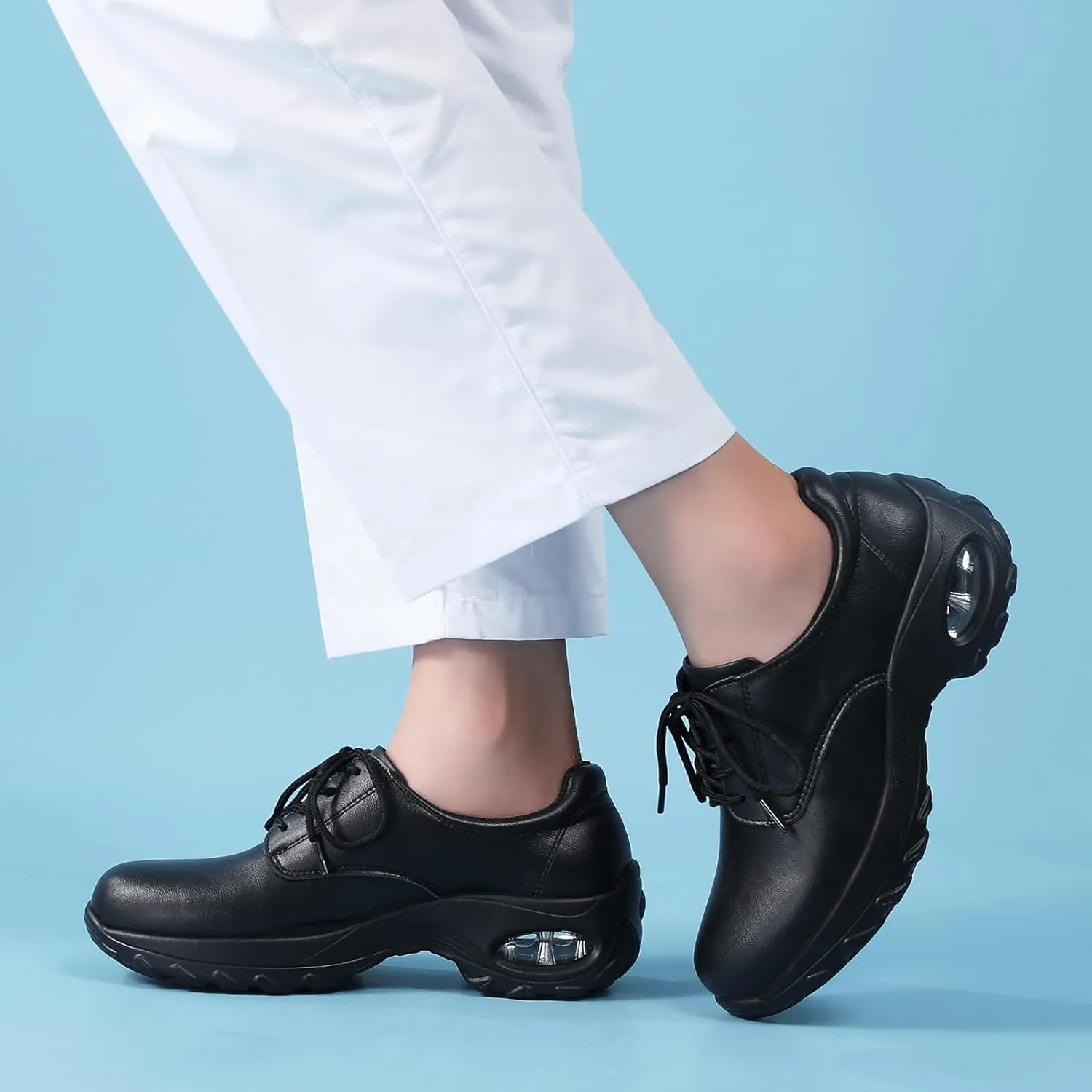 Womens Lightweight Nursing Shoes Slip Resistant Faux Leather Lace Up Comfortable Oxford Work Shoes