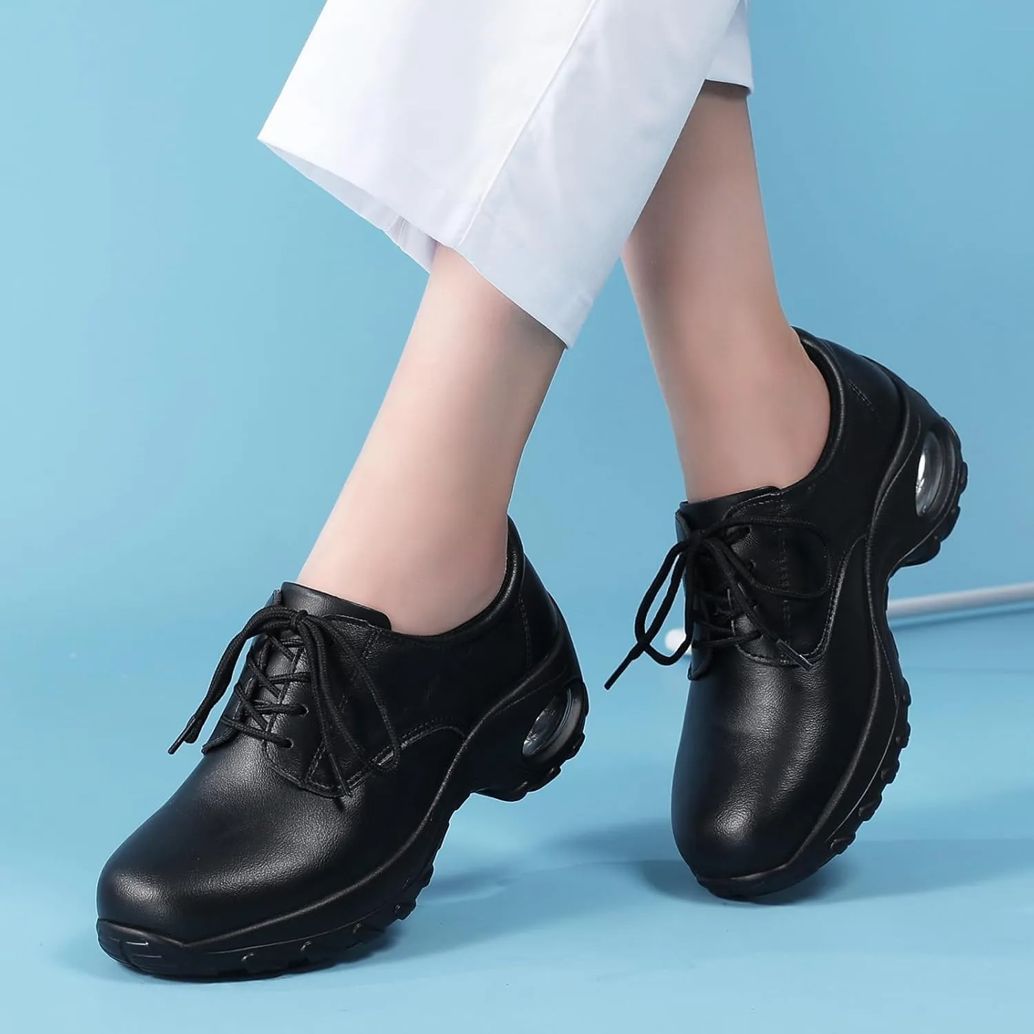 Womens Lightweight Nursing Shoes Slip Resistant Faux Leather Lace Up Comfortable Oxford Work Shoes
