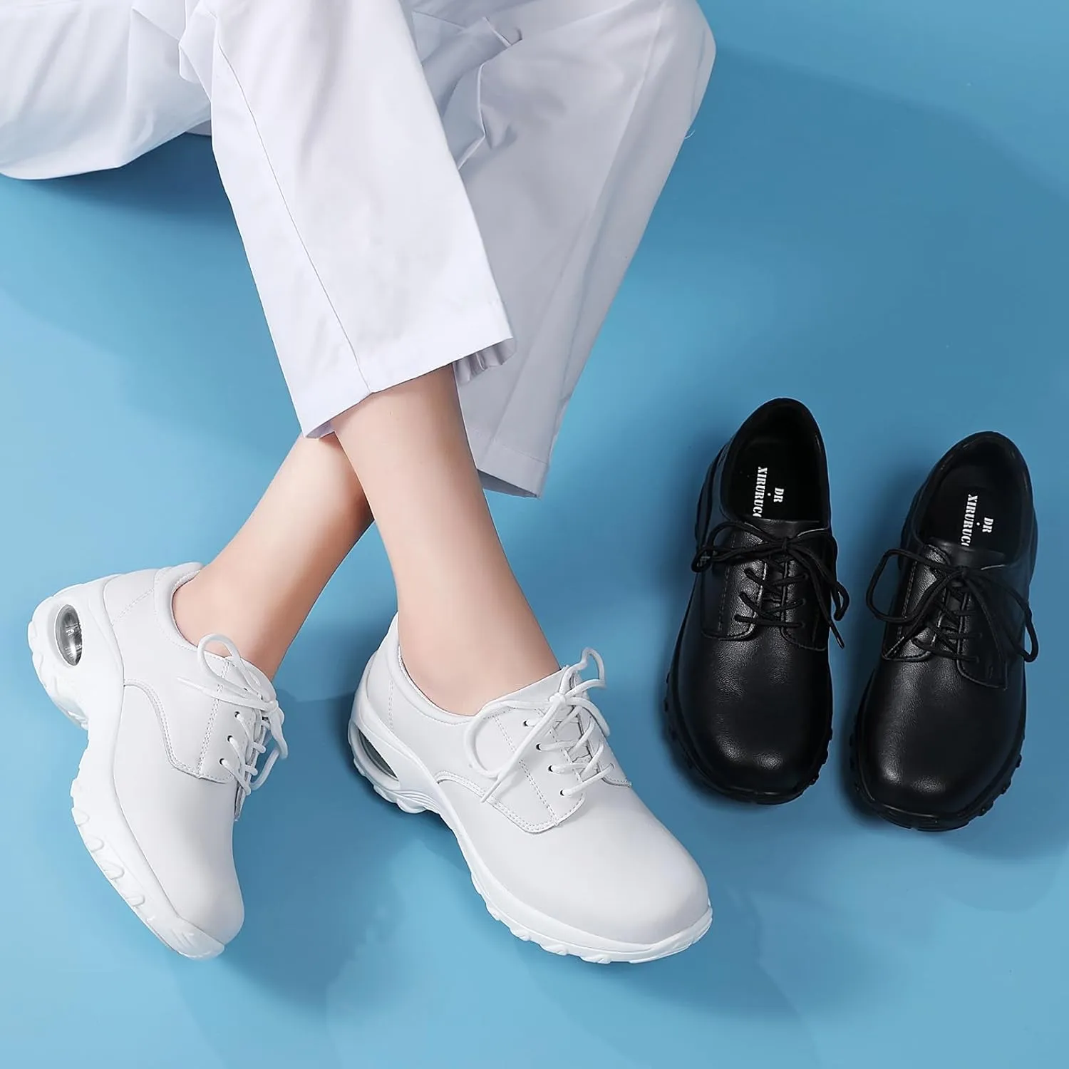 Womens Lightweight Nursing Shoes Slip Resistant Faux Leather Lace Up Comfortable Oxford Work Shoes