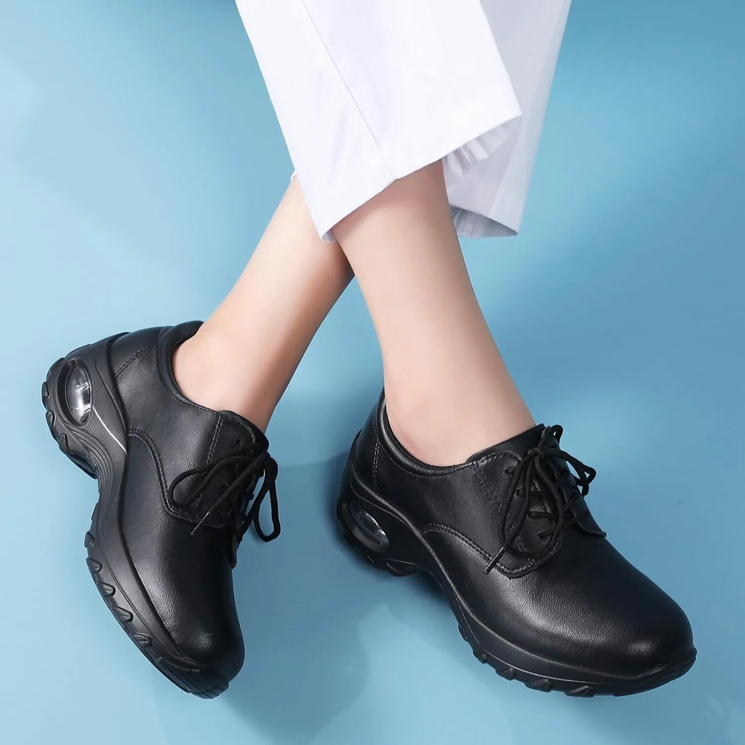 Womens Lightweight Nursing Shoes Slip Resistant Faux Leather Lace Up Comfortable Oxford Work Shoes