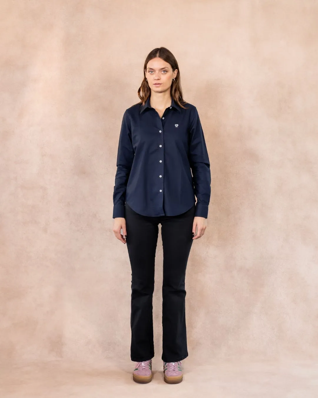 Women's Navy Blue Oxford Stain-Resistant Shirt