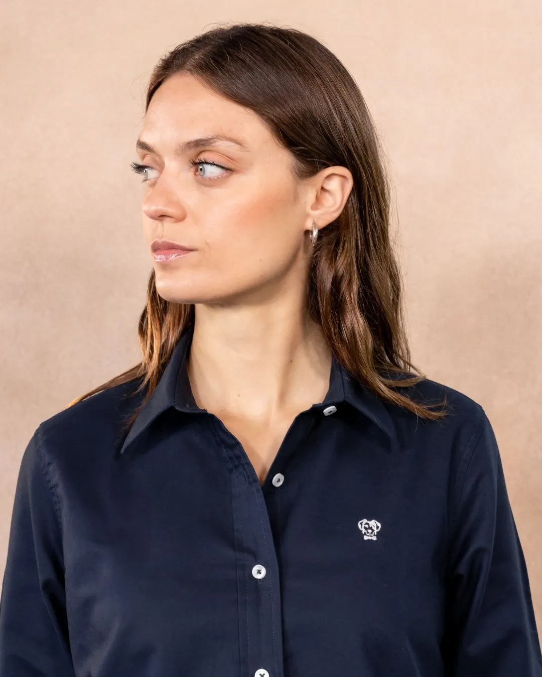 Women's Navy Blue Oxford Stain-Resistant Shirt