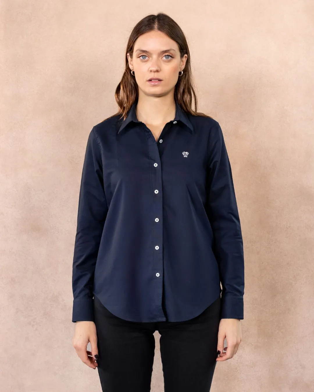 Women's Navy Blue Oxford Stain-Resistant Shirt