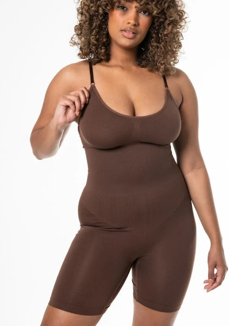Women's Seamless Tummy Control Waist Trainer Bodysuit - Full-Body Sculpting Shapewear with Round Neck