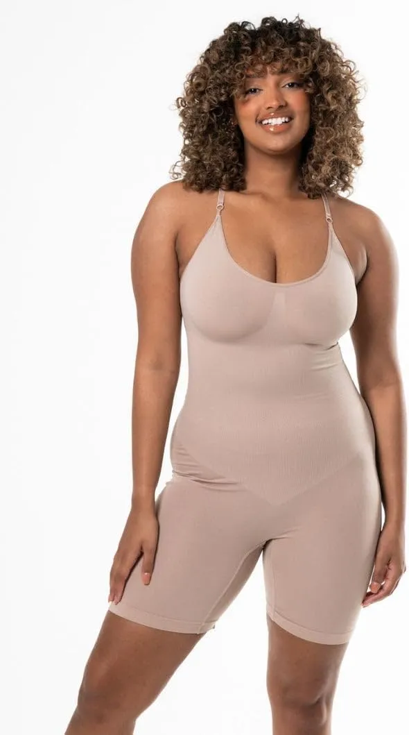 Women's Seamless Tummy Control Waist Trainer Bodysuit - Full-Body Sculpting Shapewear with Round Neck