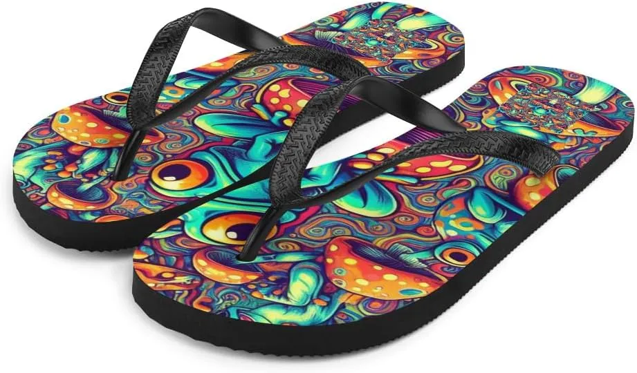 Women's Trippy Frog Retro Colorful Luxe Flip-Flops For Beach or Pool