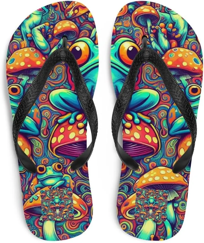Women's Trippy Frog Retro Colorful Luxe Flip-Flops For Beach or Pool
