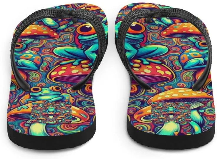 Women's Trippy Frog Retro Colorful Luxe Flip-Flops For Beach or Pool