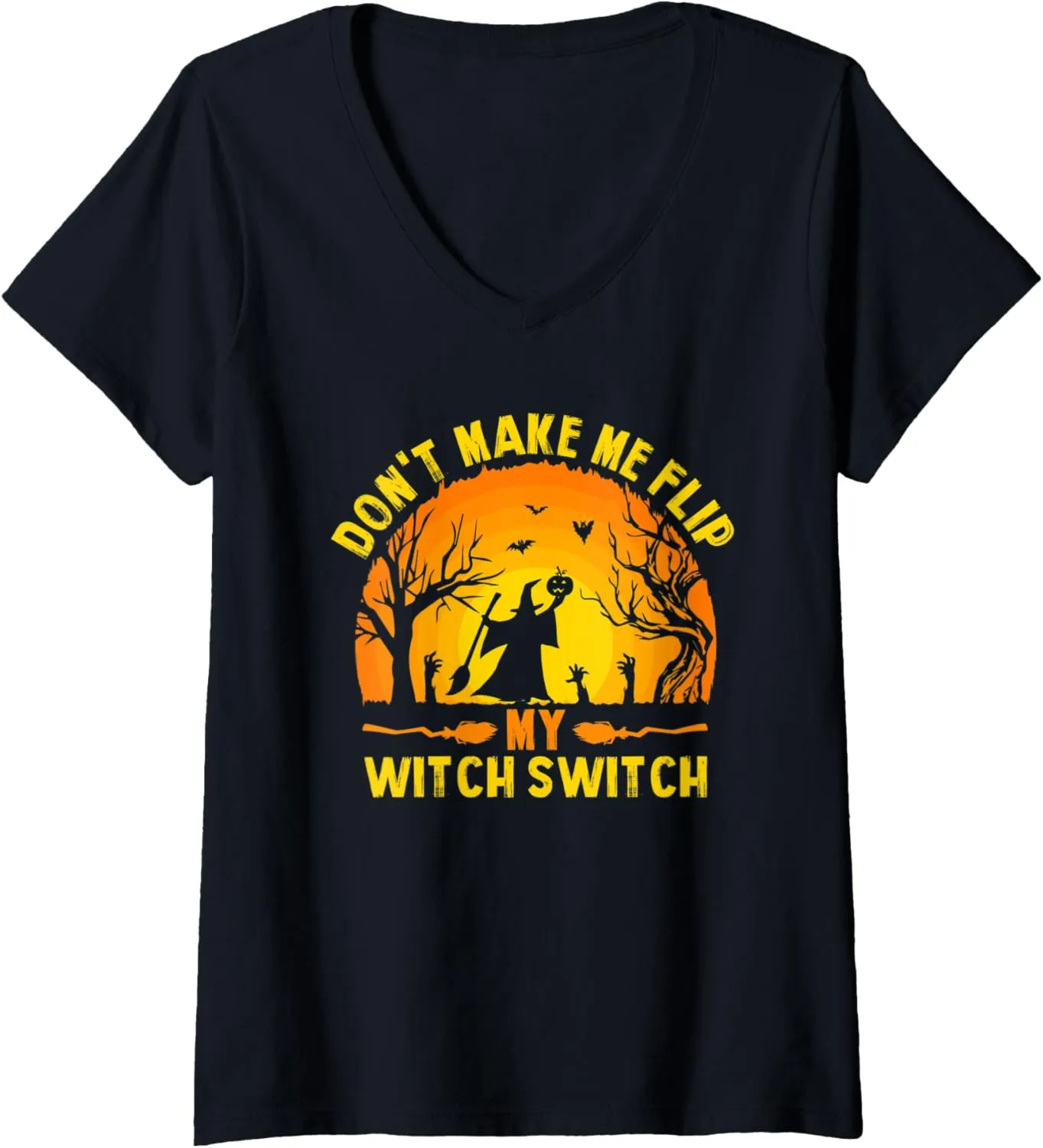 Womens Womens Scary spooky Halloween flip my witch switch V-Neck T-Shirt