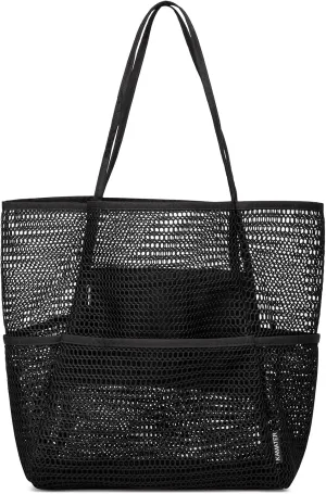X-Large Mesh Beach Bag - Sandproof with Pocket and Zipper, Quick-Drying Beach Tote for Vacation Essentials