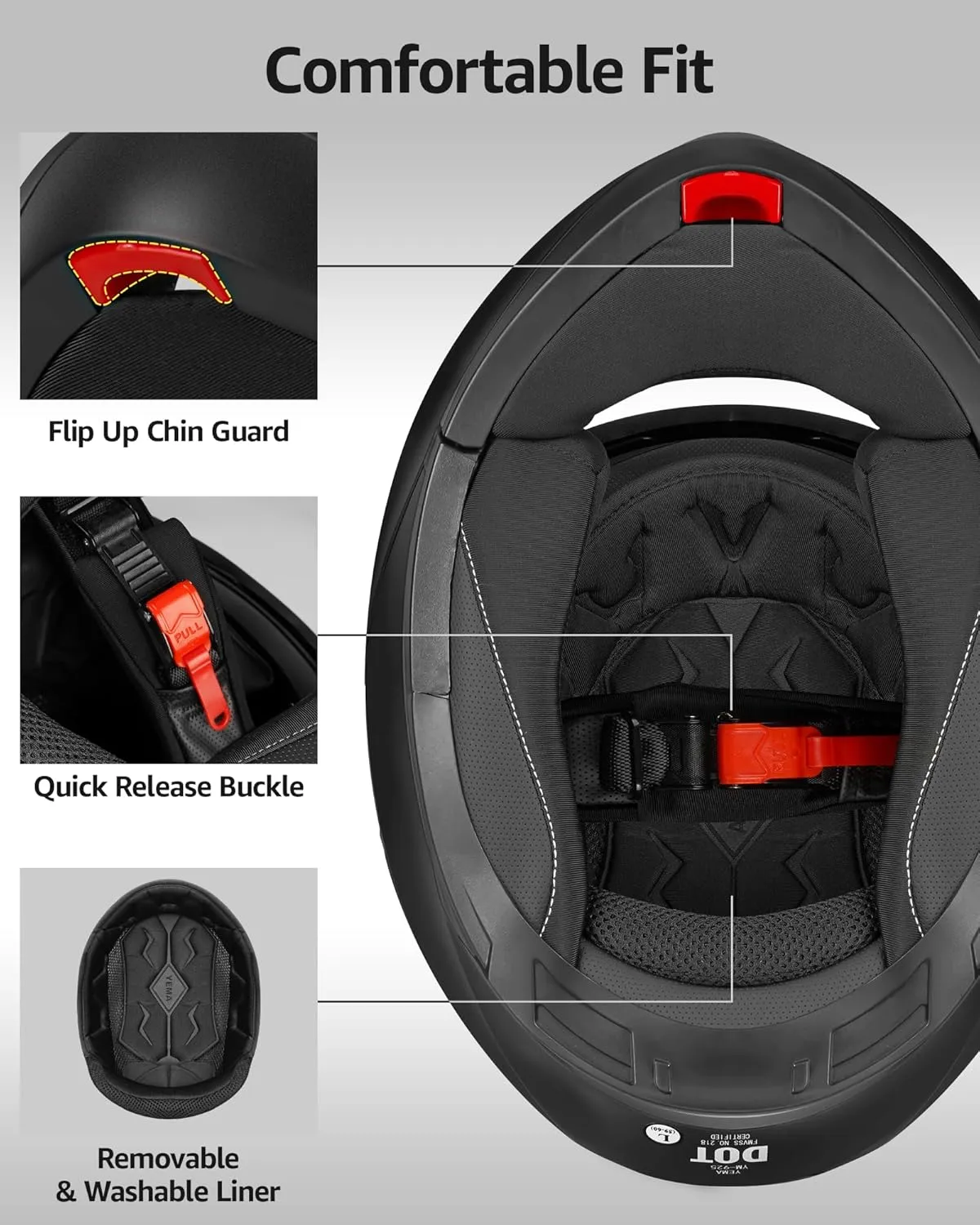 YEMA Modular Motorcycle Helmets, DOT Approved Full Face Motorcycle Helmet with Flip Up Dual Visor, Helmets for Adults Motorcycle Men Women Helmets for Street Scooter ATV E-Bike - YM-925