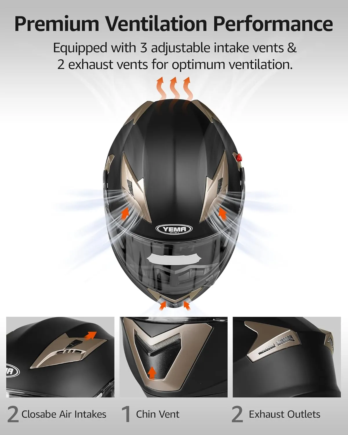 YEMA Modular Motorcycle Helmets, DOT Approved Full Face Motorcycle Helmet with Flip Up Dual Visor, Helmets for Adults Motorcycle Men Women Helmets for Street Scooter ATV E-Bike - YM-925