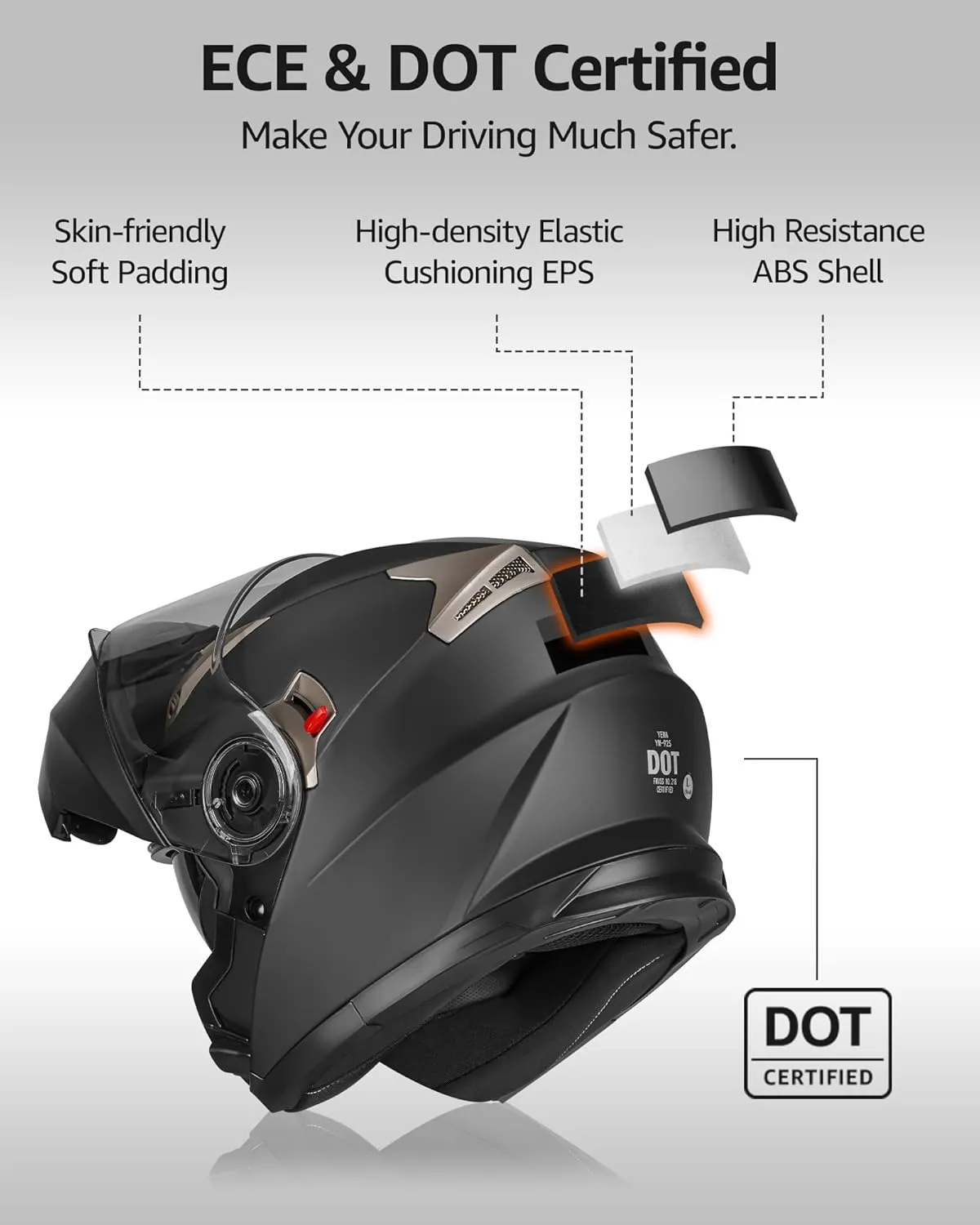 YEMA Modular Motorcycle Helmets, DOT Approved Full Face Motorcycle Helmet with Flip Up Dual Visor, Helmets for Adults Motorcycle Men Women Helmets for Street Scooter ATV E-Bike - YM-925