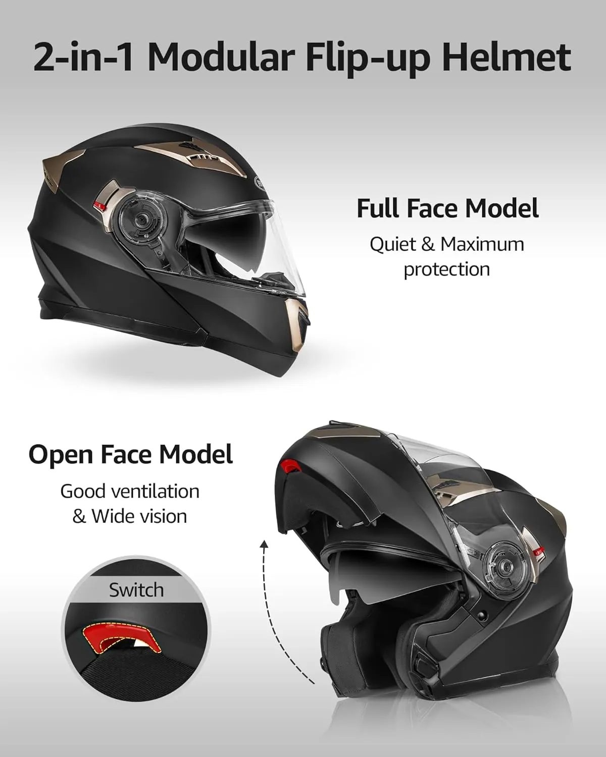 YEMA Modular Motorcycle Helmets, DOT Approved Full Face Motorcycle Helmet with Flip Up Dual Visor, Helmets for Adults Motorcycle Men Women Helmets for Street Scooter ATV E-Bike - YM-925