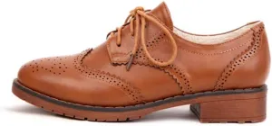 Yu Li Women's Perforated Lace-up Wingtip Leather Flat Oxfords Vintage Oxford Shoes Brogues